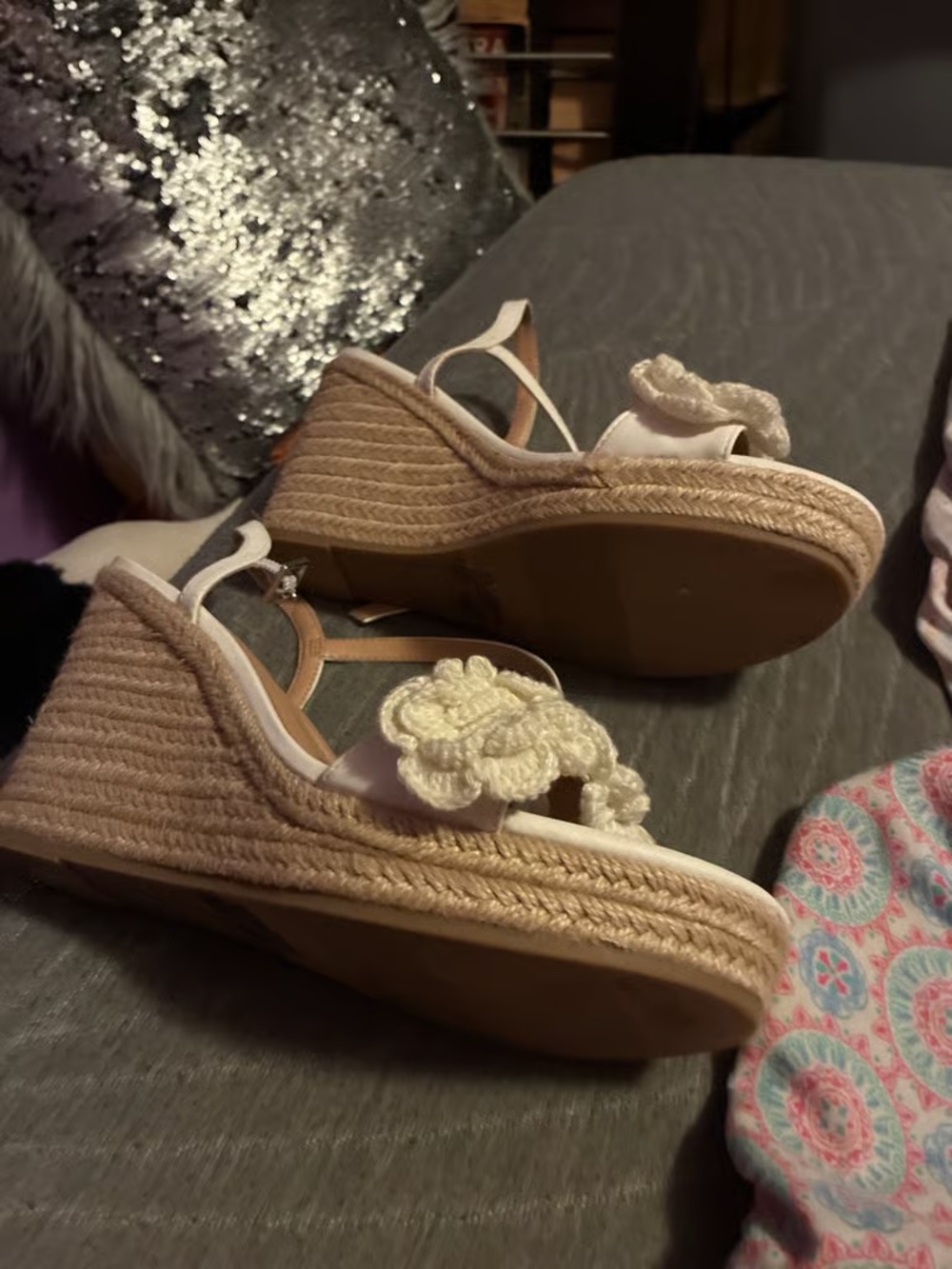 Time and Tru Cream Crochet Flower Wedge Espadrilles